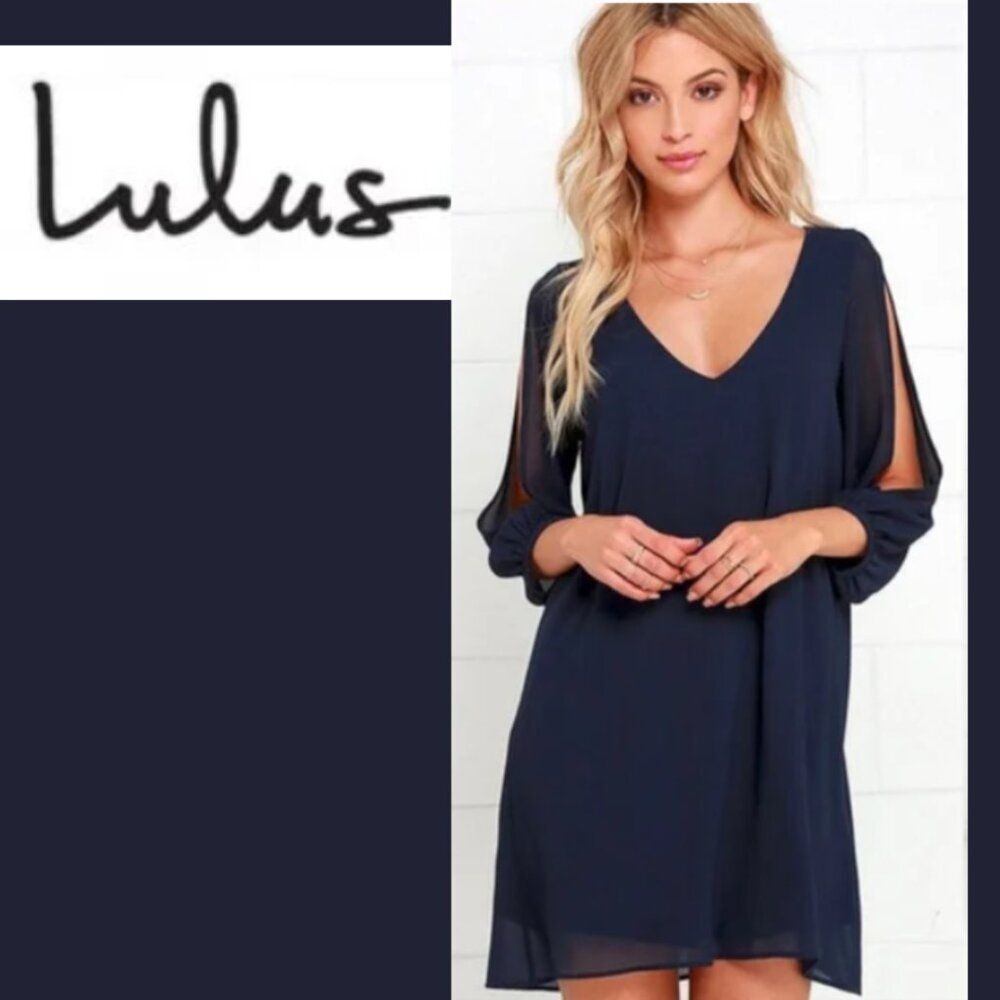 Lulus Blue Split-Sleeve Shift Dress